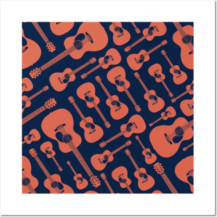 Acoustic Guitar Seamless Pattern Brown Posters and Art